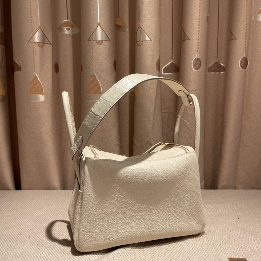 에르메스 린디백26 나타 화이트 금장 끌레망스 가죽 악어가죽 핸들